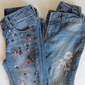 LEE AND BLUE SPICE JEANS LOT(2) GIRLS SIZE 7 WITH FLORAL EMBROIDERY